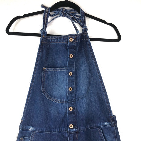 Zara TRF Blue Denim Halter Neck Overalls Size XS - Picture 4 of 5